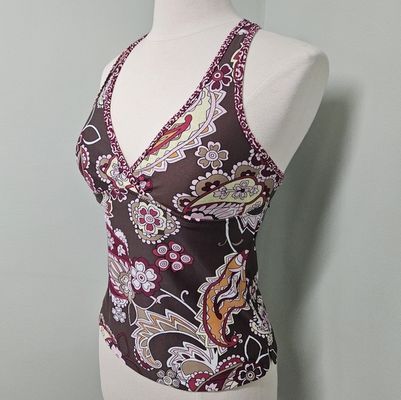 Athleta Womens Tankini Swimsuit Top V-Neck Racerback Brown Size M - Picture 3 of 6